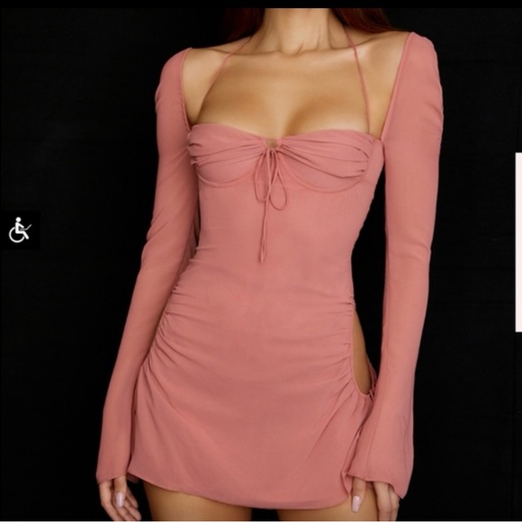 House of cb chiffon cutout size small Baby Halter Long Sleeve Minidress - Picture 3 of 7